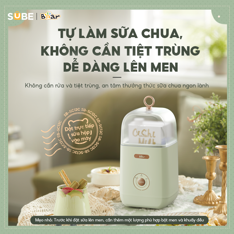 Máy Làm Sữa Chua Bear 1L Lên Men Tự Động 3 Chức Năng Tiết Kiệm Thời Gian Bảo Đảm An Toàn Vệ Sinh Thực Phẩm SB-SC12C - Hàng Chính Hãng