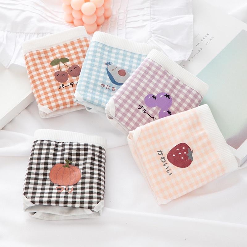 Quần Lót Nữ Cotton Kháng Khuẩn Nâng Mông Kẻ Caro Hoa Quả siêu kute QL03