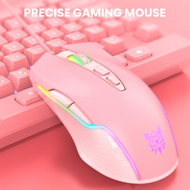Chuyên Nghiệp Onikuma Cw905 Cô Gái Hồng Chuột Chơi Game Có Dây Trò Chơi Cơ Khí Chuyên Dụng RGB Màu Chuột Cho Laptop Game Thủ