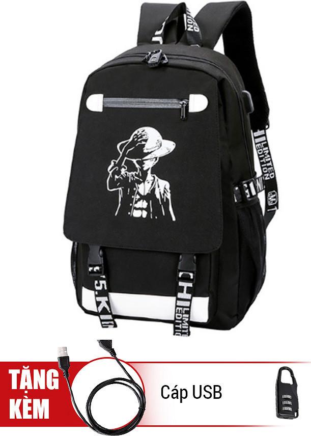 Balo nam thời trang Ohazo - hình one piece nhật bản - tặng dây cáp Usb + khóa số