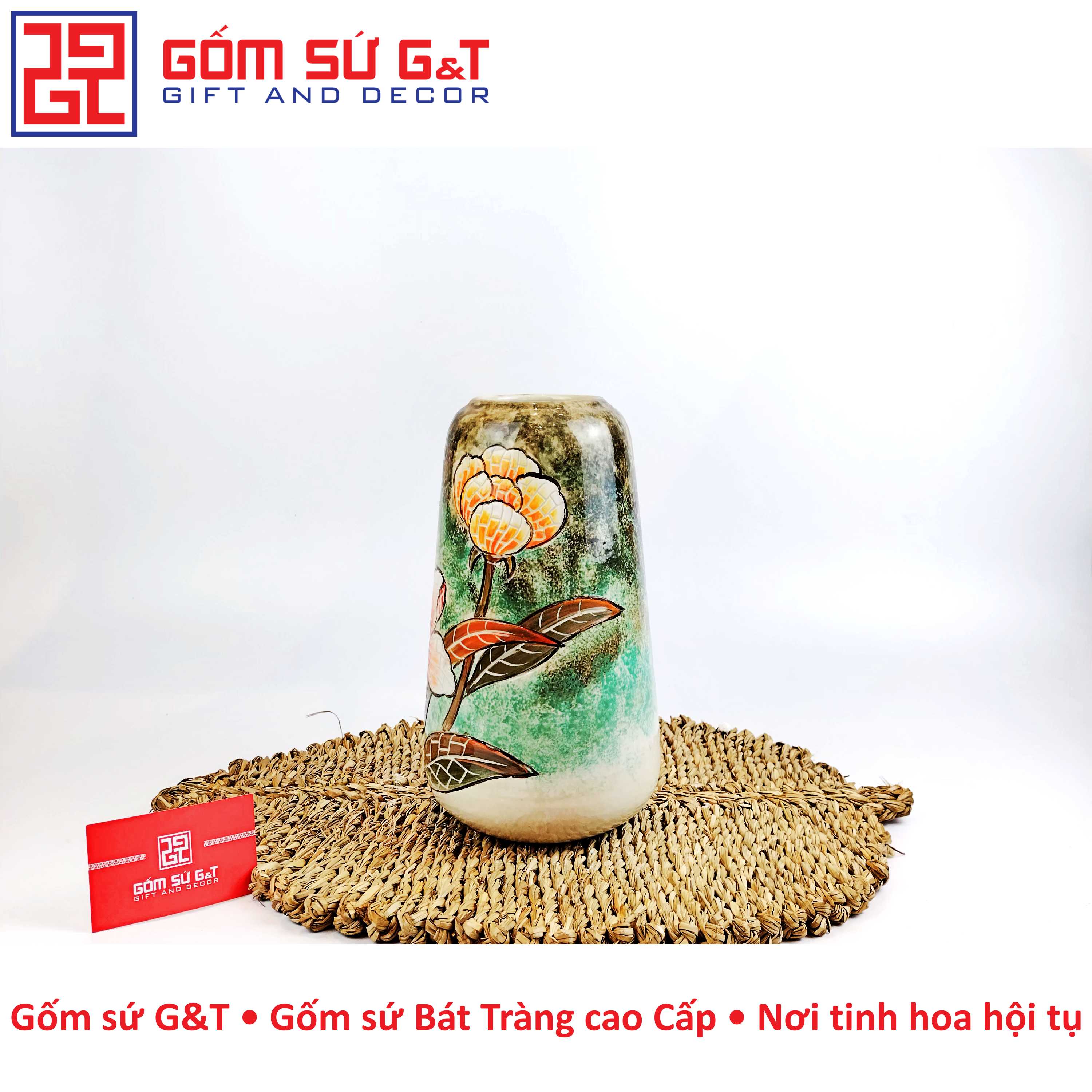 Lọ hoa dáng đu đủ tam sen Gốm Sứ G&amp;T