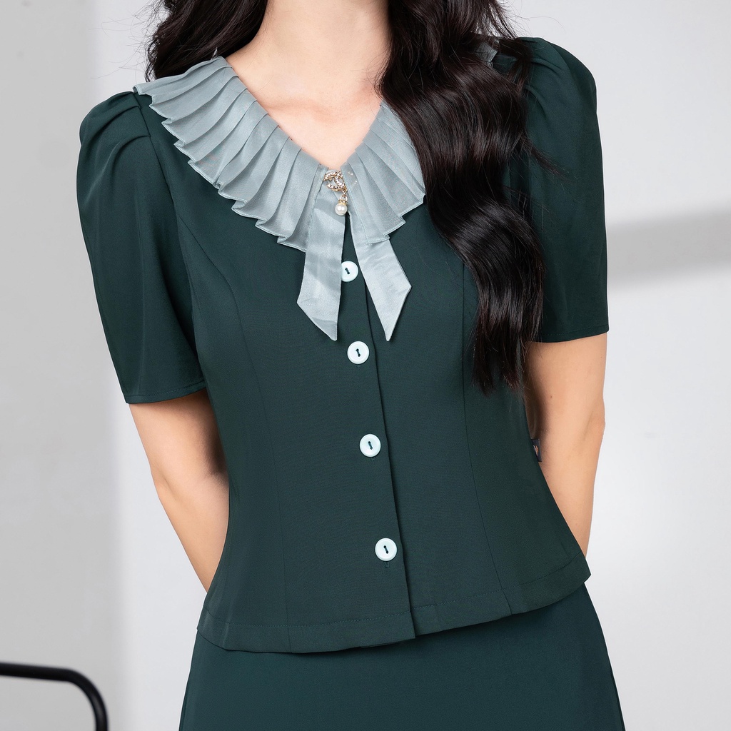 Set Áo Ký Giả Cổ Xếp Ly Kết Hợp Chân Váy Xòe UK Fashion Phong Cách Thanh Lịch Phù Hợp Môi Trường Công Sở NKBD2203010