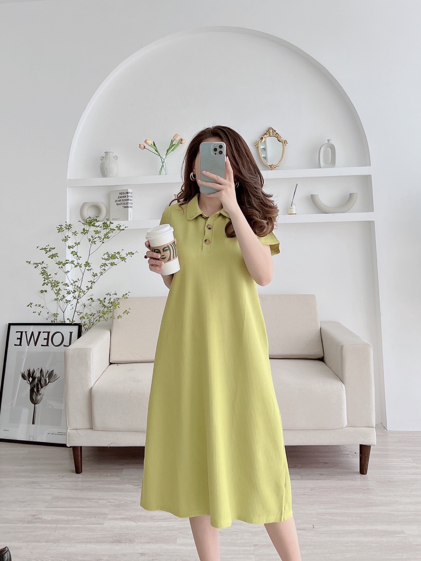 Váy Thun Xuông Cổ Polo MICHI House Đầm Suông Dáng Dài Qua Gối Freesize Vải Cotton Co Dãn Che Bầu Khuyết Điểm Tốt V436