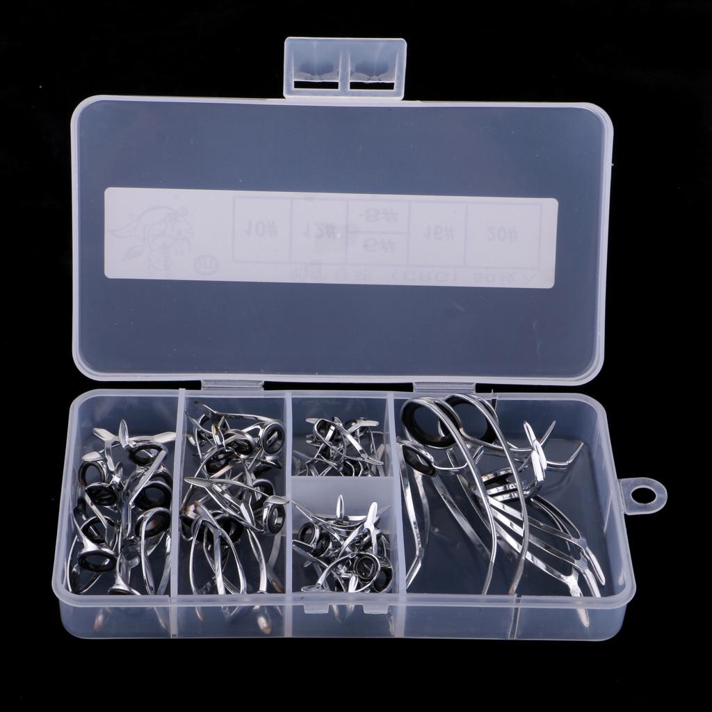 50Pcs Fishing Rod Guides Eye Rings Parts DIY Tips Top Pole Repair Kit 4-14mm