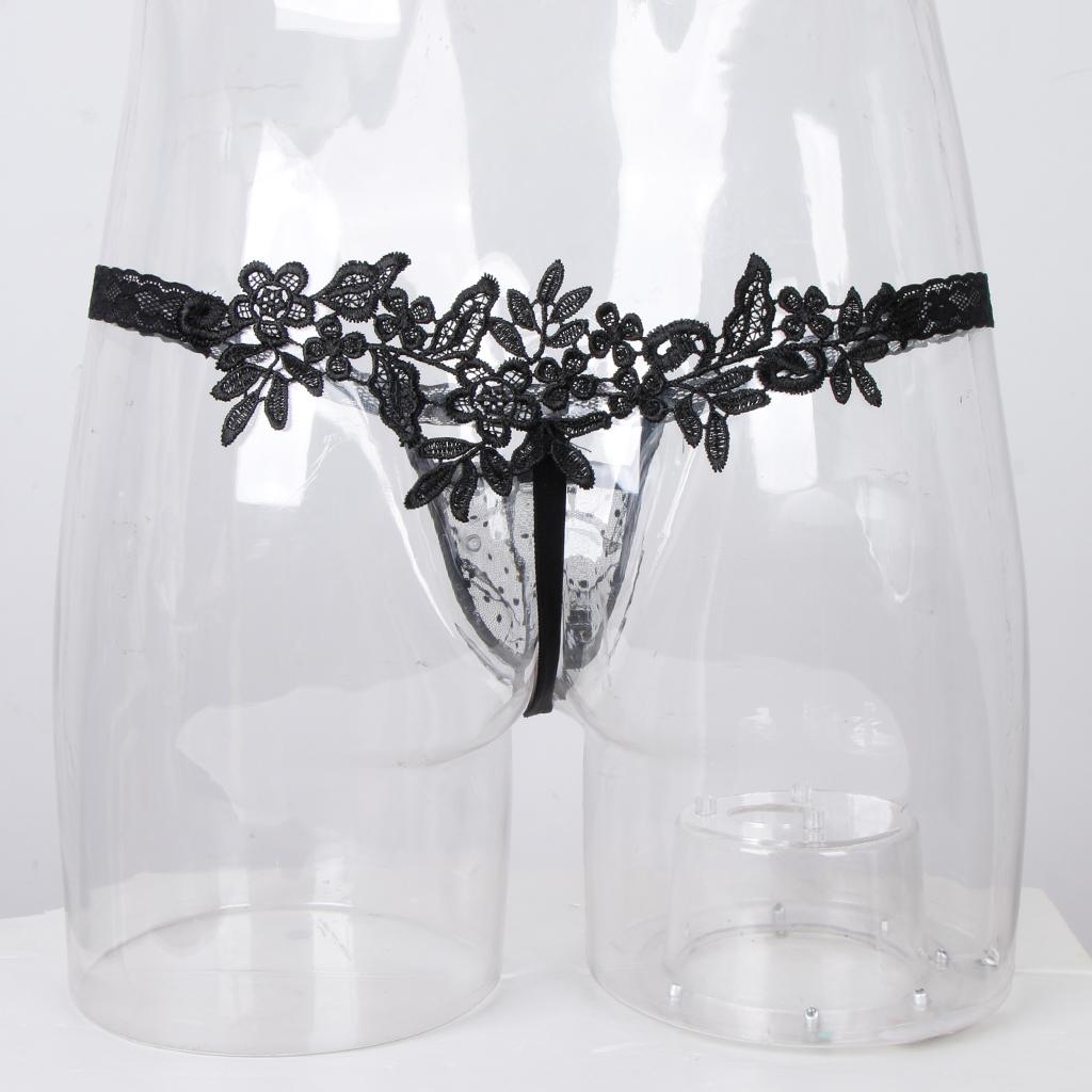 2xMen Sheer Mesh Lace Bulge Pouch T-back Thong Brief G-string Underwear Black