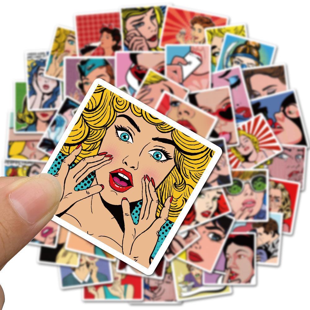 Sticker pin up girl retro hoạt hình cute trang trí mũ bảo hiểm,guitar,ukulele,điện thoại,sổ tay,laptop-mẫu S45