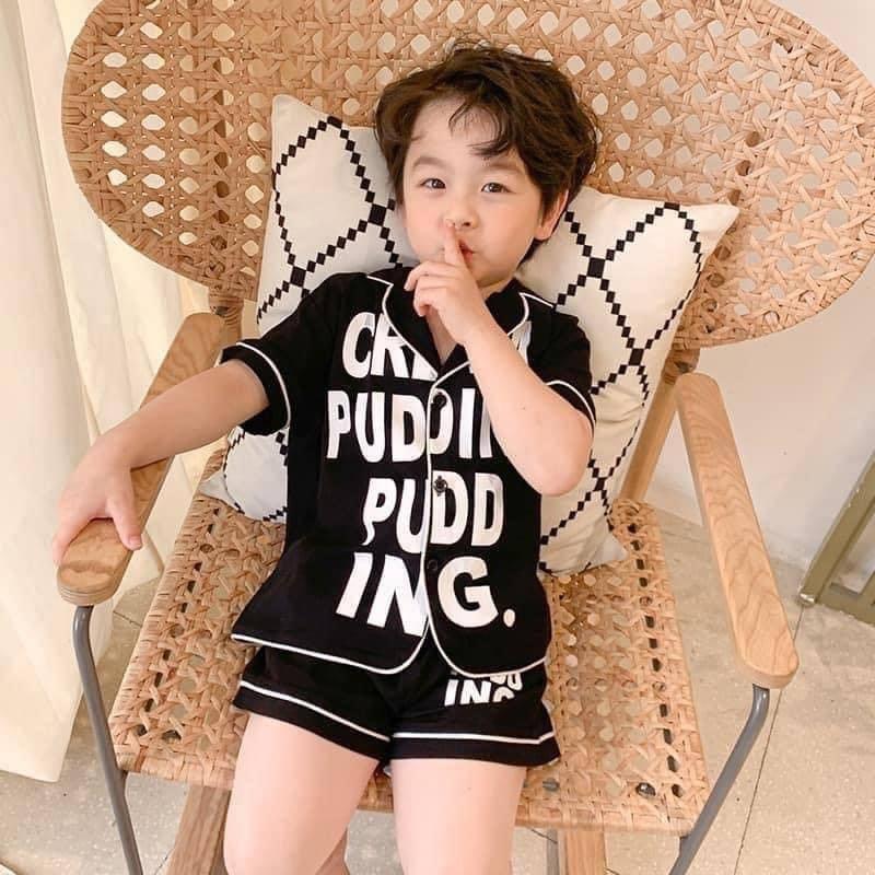 Đồ Bộ Pijama Cộc Tay Cho Bé Chất Lụa Cao Cấp In Chữ SUMO KIDS, Đồ Ngủ Lụa Cộc Tay Trẻ Em Từ 6-27Kg