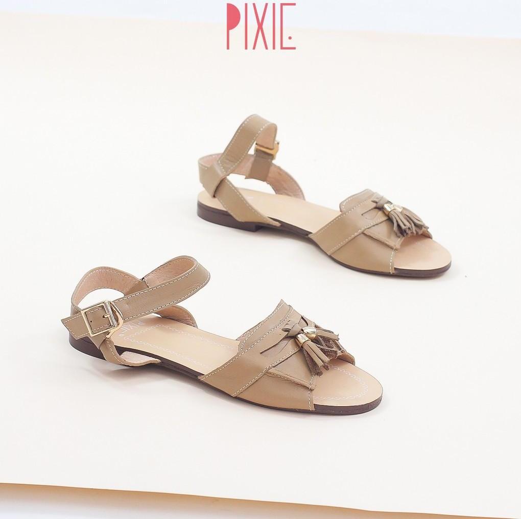 Giày Sandal Bệt Da Thật Gắn Nơ Chuông Pixie X469