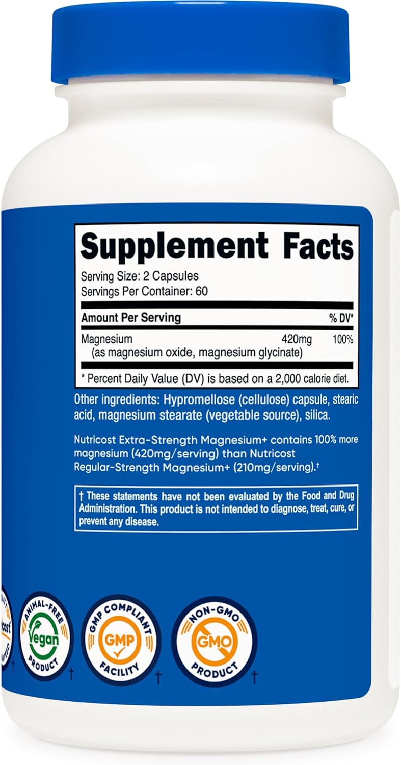 Nutricost Magnesium + Extra Strength 420mg (120 Viên - 240 Viên) - Viên Uống Hỗ Trợ Giấc Ngủ Cải Thiện Trí Nhớ, Đau Đầu