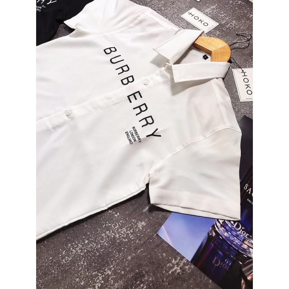 Áo SƠ MI IN THÊU TAY NGẮN nam thời trang FASHION EKING CLOTHING x HOKO TRẮNG ĐEN trơn BURBERRY - chất liệu Kate lụa