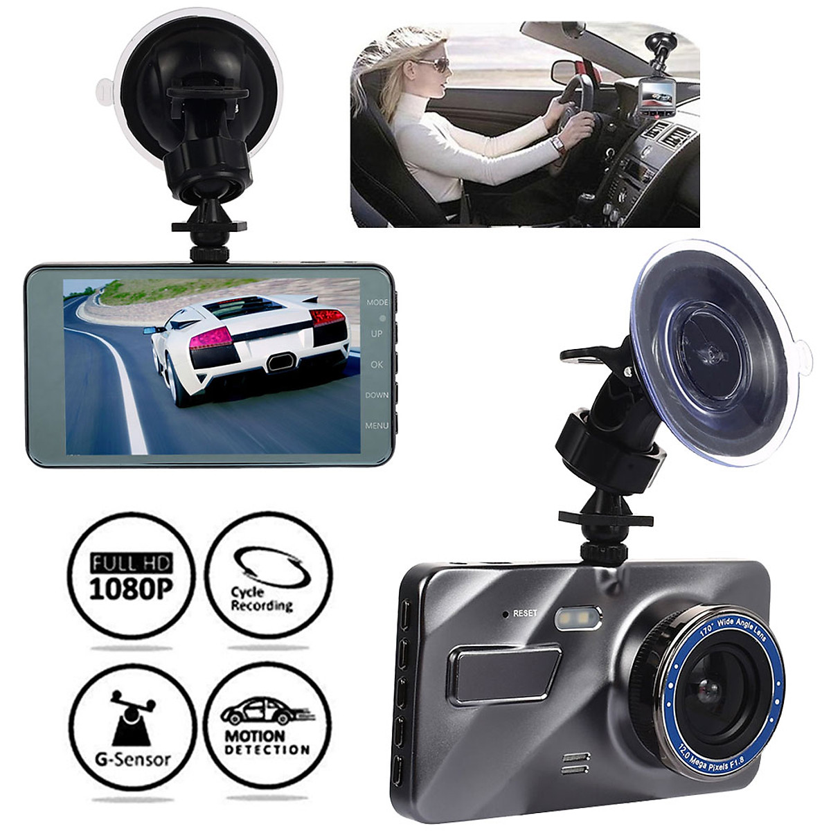 Camera Hành Trình Tự Động Bật Tắt Kèm Màn Hình Cho Ô Tô (4 Inch HD1080P)