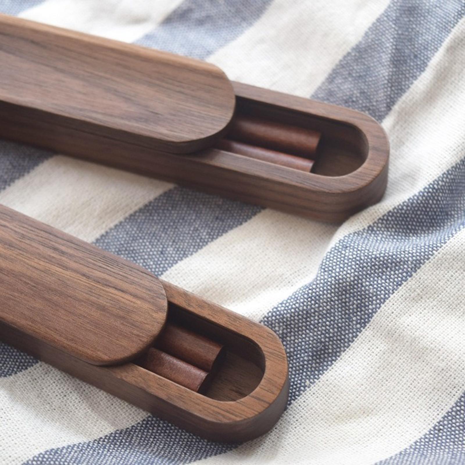 Portable Outdoor Travel Tableware Walnut Solid Wood Chopsticks with Box Case