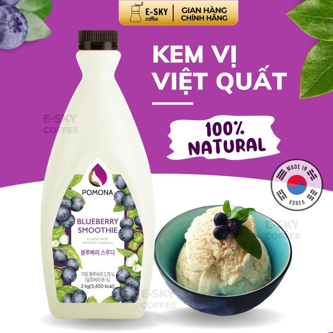 Mứt Việt Quất Pomona Blueberry Smoothie Nguyên Liệu Pha Chế Hàn Quốc Chai 2kg