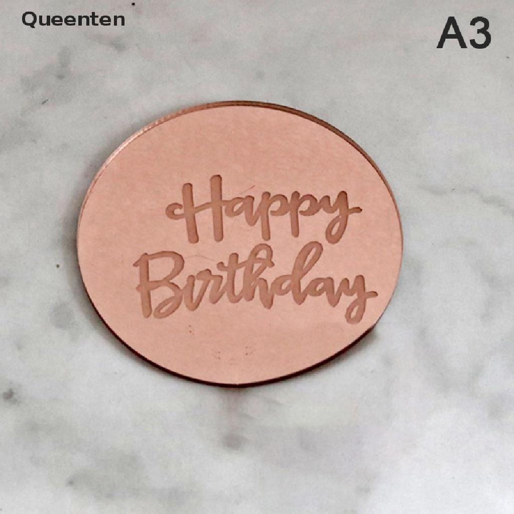 Queenten 10pcs Happy Birthday Cupcake Topper Acrylic Rose Gold Circle Cake Topper QT
