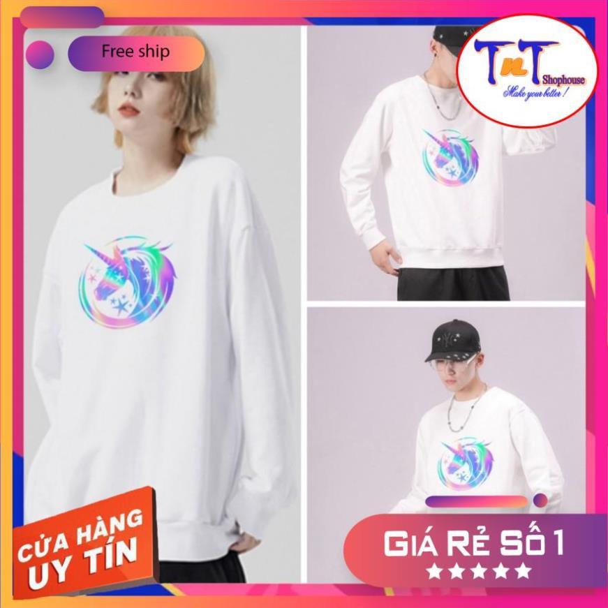 AS37 Áo Sweater Unisex ️/Áo nỉ Ulzzang phản quang unisex dài tay nam nữ - Kì Lân thời trang