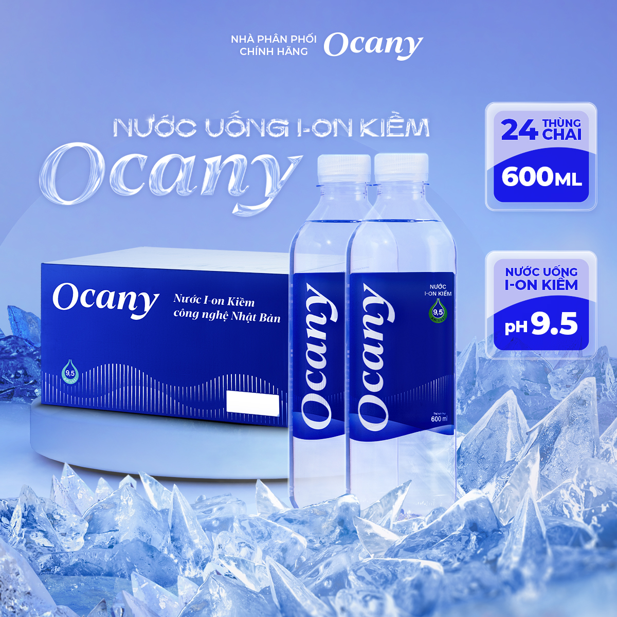 Thùng 24 chai nước ion kiềm Ocany chai 600ml