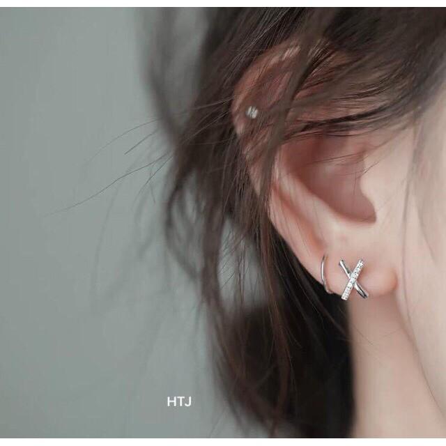 BÔNG TAI BẠC TA CHỮ X XOẮN