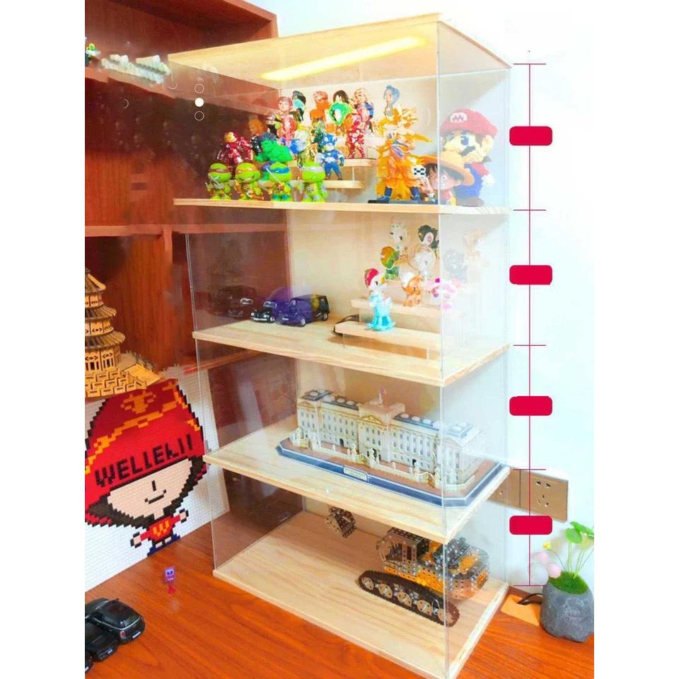 55 Size, dày 10mm, Hộp Mica Gỗ trưng bày sản phẩm mô hình, đồ sưu tầm, chống bụi, dạng lắp ráp - 25x10x20cm