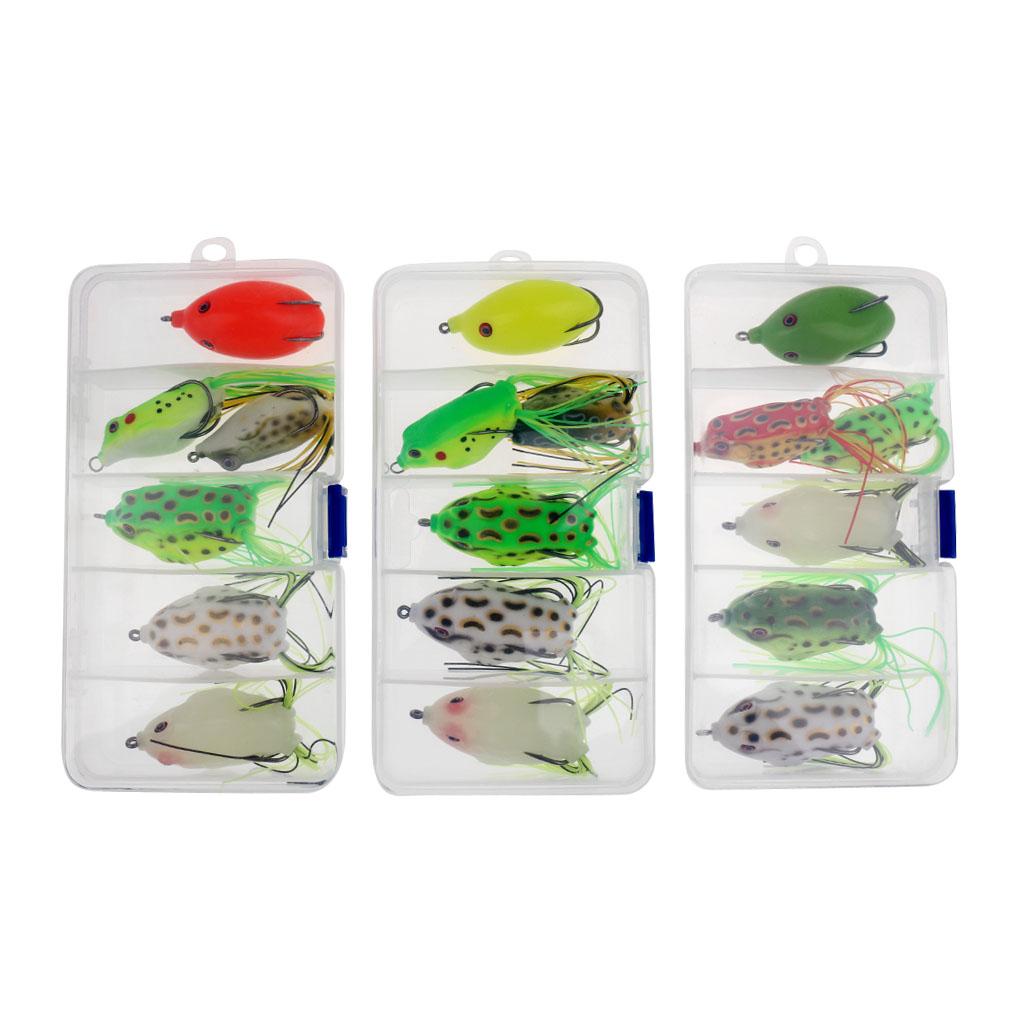 6 Pieces Hollow Frog Fishing Lures Soft Topwater Baits with Tackle Box for Bass Snakehead Saltwater Freshwater Fishing