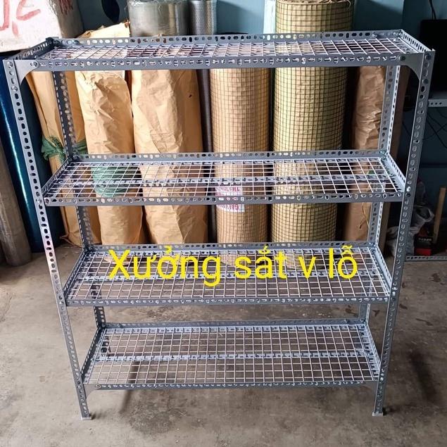 kệ sắt V lỗ (vỉ lưới sắt ô vuông) Rộng 30cm x Dài 1m ( cao 60-80-1M-1,2M-1,5M) nhiều tầng)