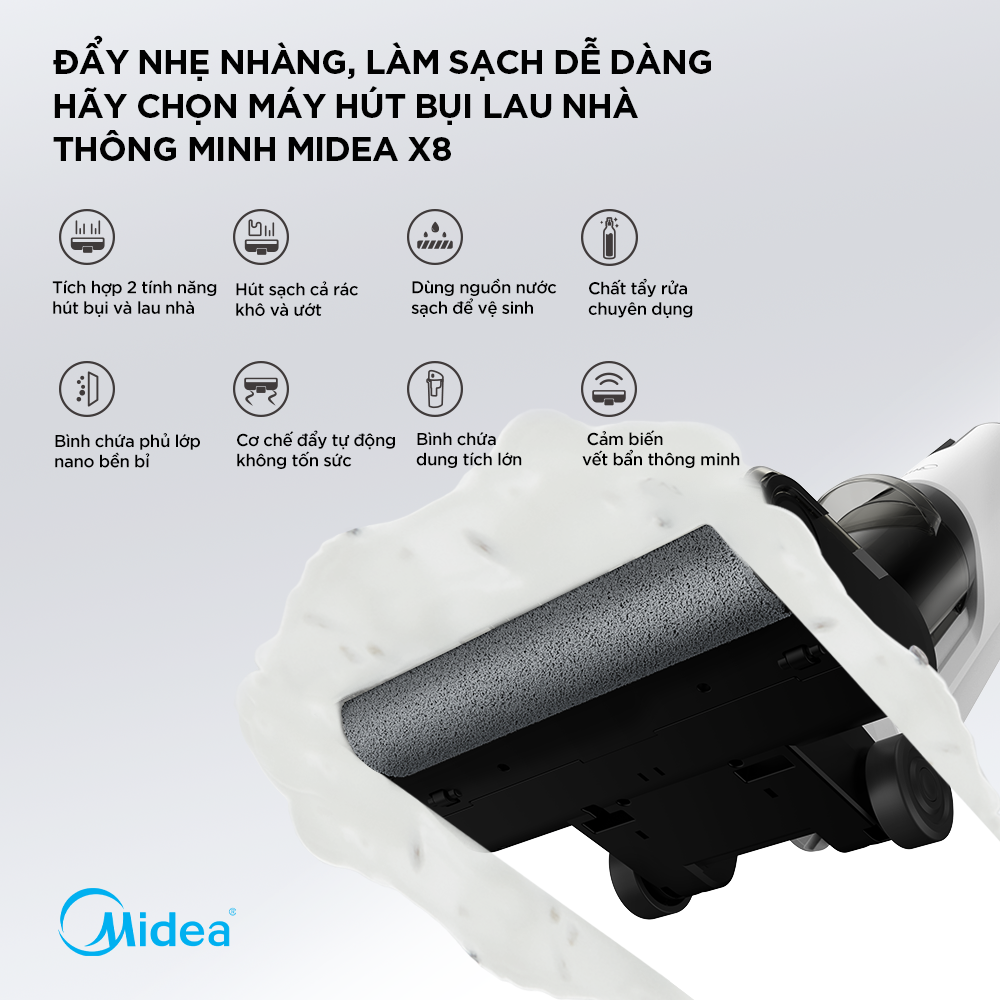 Máy hút bụi lau sàn thông minh Midea MDW- X8 - Hàng chính hãng