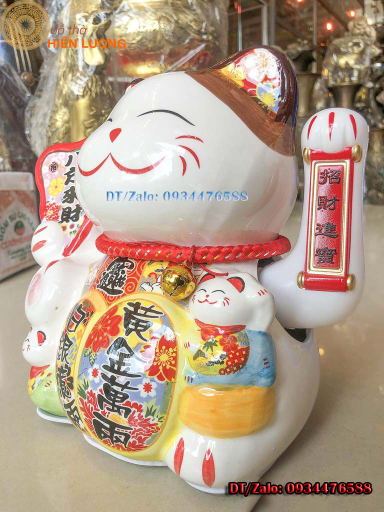 Mèo Thần Tài May Mắn NeKo Vẫy Tay Chiêu Tài Cao 20cm Bằng Gốm Sứ Tráng Men Cao Cấp