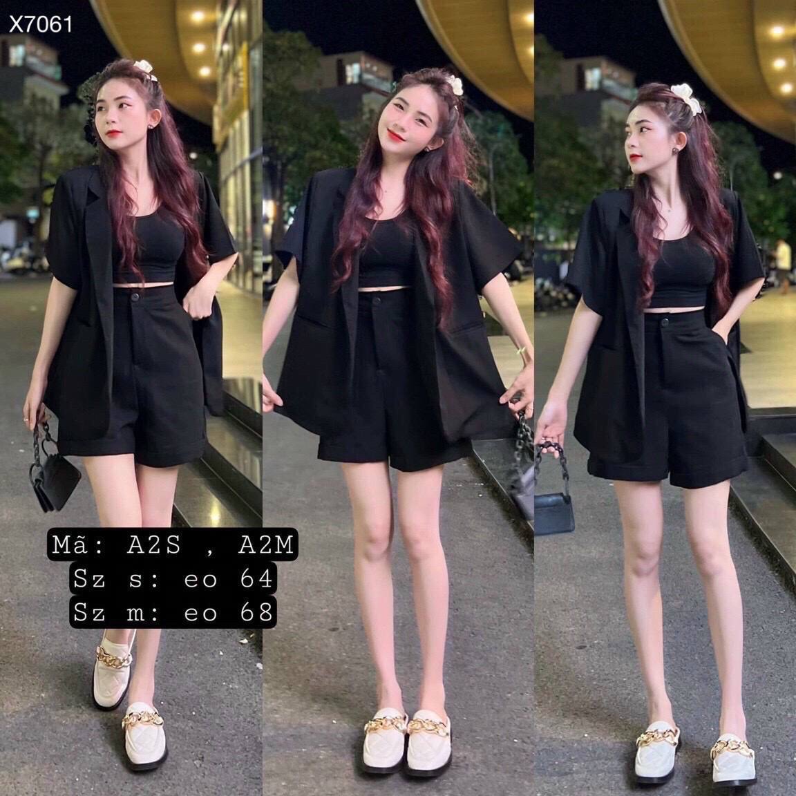 SET ÁO KHOÁC BLAZER TAY NGẮN MÀU TRƠN + QUẦN SHORT NGẮN ỐNG RỘNG LƯNG CAO DẠO PHỐ DỰ TIỆC GIÁNG SINH NOEL