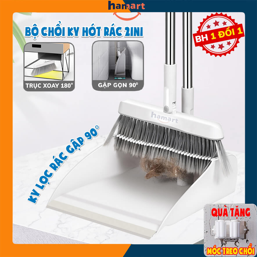 Chổi Quét Nhà Thông Minh Hamart 2in1 Chổi Nhựa Kèm Hót Rác Gấp Gọn XOAY 180° KY LỌC RÁC