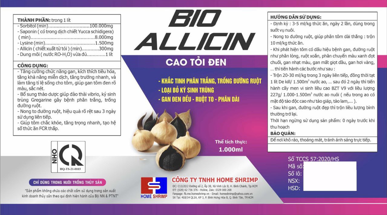 Cao tỏi đen đậm đặt cho tôm ăn, chai 1l