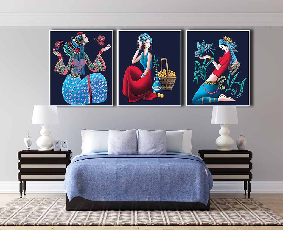 Bộ 3 tranh canvas decor cô gái - DC003