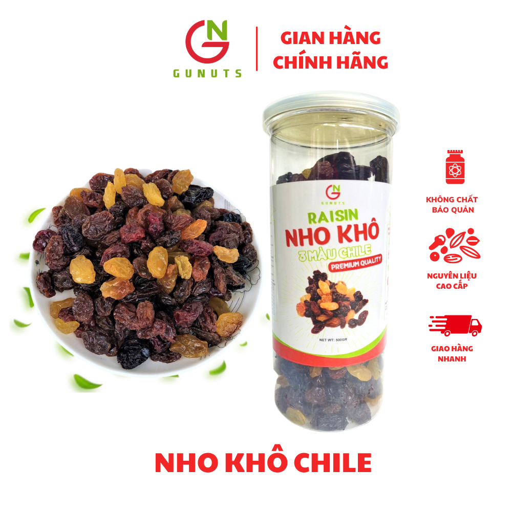 Nho Khô 3 Màu, Nho Sấy Khô Không Đường, Nho Chile Giàu Dinh Dưỡng Cải Thiện Cung Cấp Dinh Dưỡng Giúp Xương Chắc Khỏe Hộp 500gr