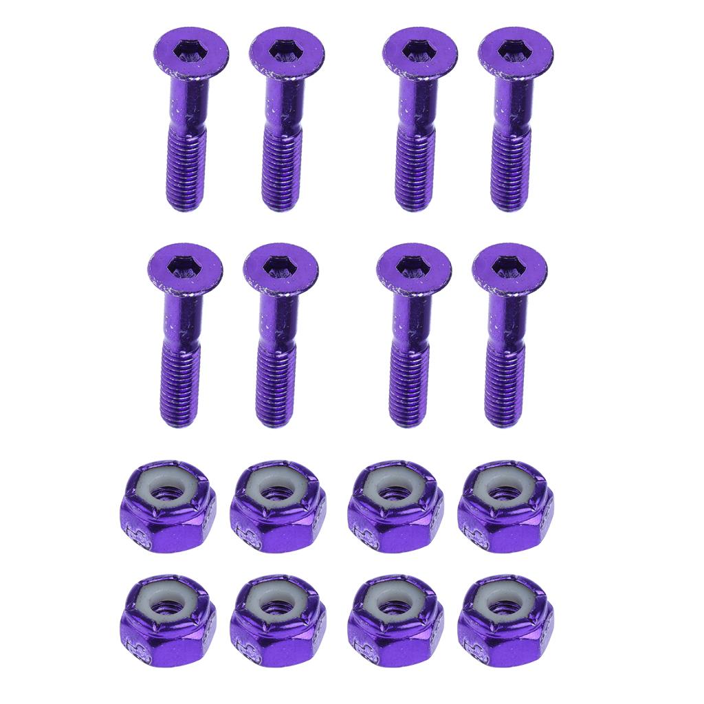 2x8pcs Replacement Skateboard Truck Hardware Set Longboard Screws Bolts Purple