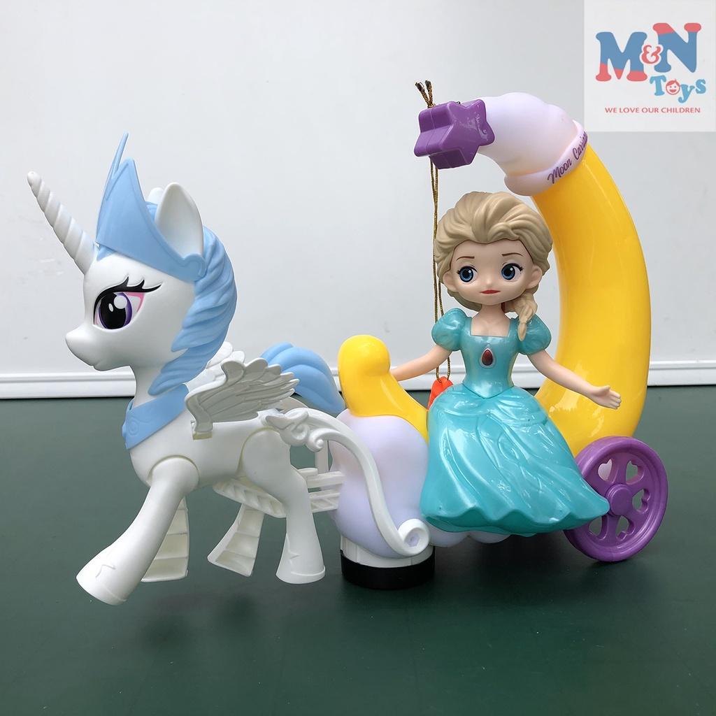 Đèn lồng Elsa, Sofia, Bạch Tuyết ngồi xe ngựa Pony chạy pin có nhạc có đèn cho bé chơi Trung Thu có tay cầm