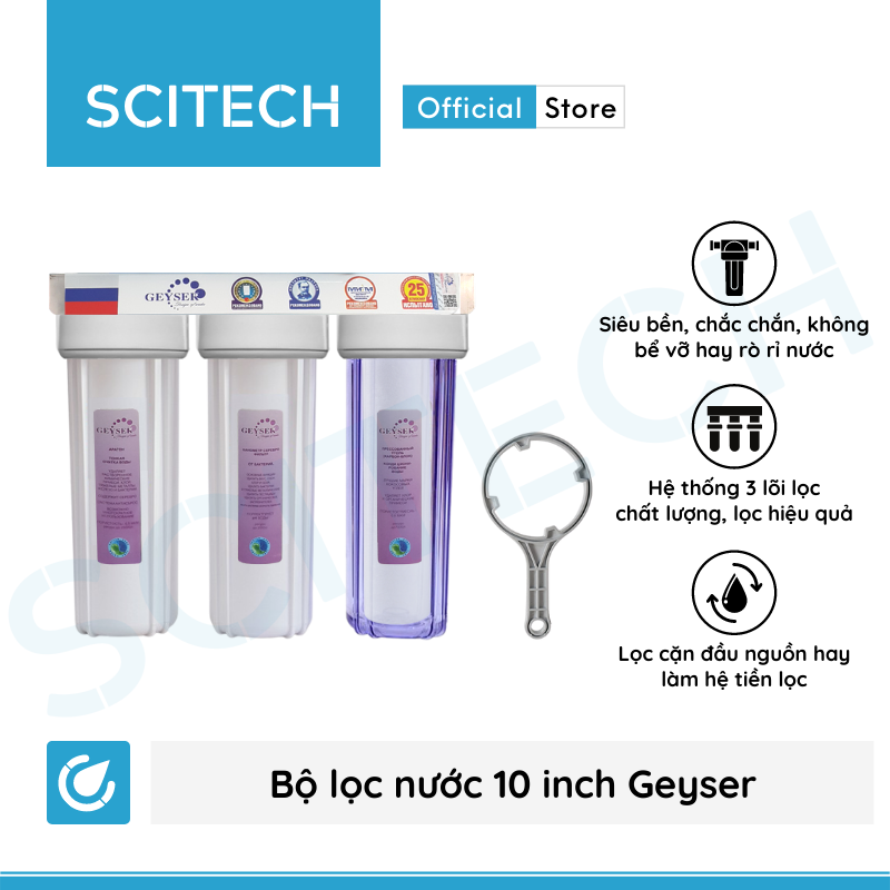 Bộ lọc nước sinh hoạt, bộ ba lọc thô 10 inch Geyser by Scitech (3 cấp lọc) - Hàng chính hãng