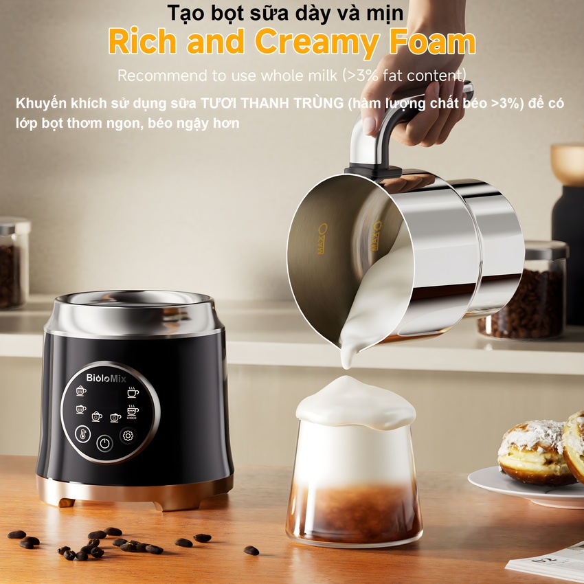 Máy đánh sữa tạo bọt đa năng chuyên nghiệp 6 trong 1 thương hiệu Mỹ cao cấp Biolomix BMF202 - Hàng chính hãng