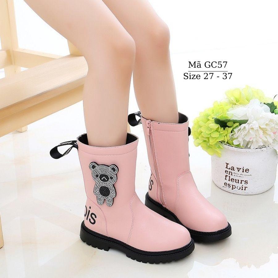 Giày boots cao cổ cho bé gái 3 - 12 tuổi màu hồng dễ mix đồ GC57 (Kèm ảnh &amp; video thực tế