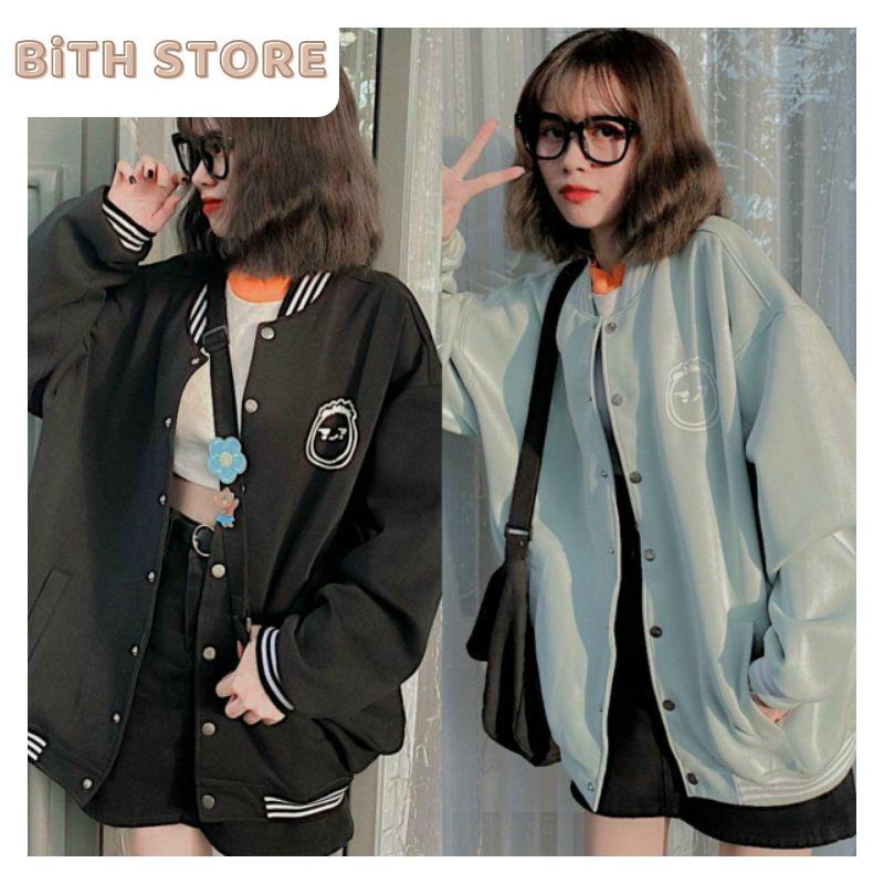 Áo khoác nỉ bomber nam nữ thêu hình tóc xoăn chất nỉ bông dày dặn Phối Tay Sọc Thêu cậu bé đầu đinh Chất Siêu Đẹp Ullzang Bo Viền