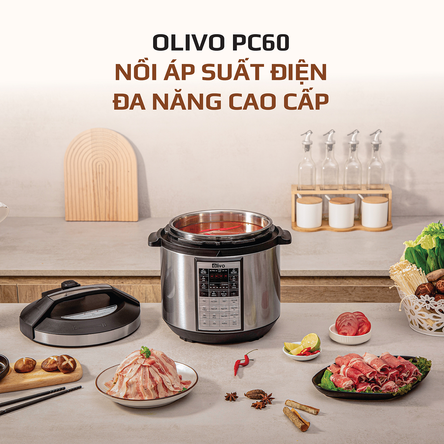 Nồi Áp Suất Điện Đa Năng OLIVO PC60 16 Chức Năng - Dung Tích 6L - Công Suất 1000W - Thương Hiệu Mỹ