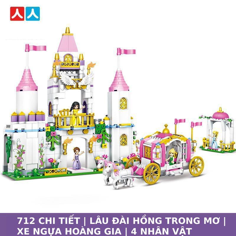 Đồ chơi Lắp ghép Lâu đài Công chúa Hồng trong mơ cho bé gái phát triển trí tuệ - 356 chi tiết - xe ngựa