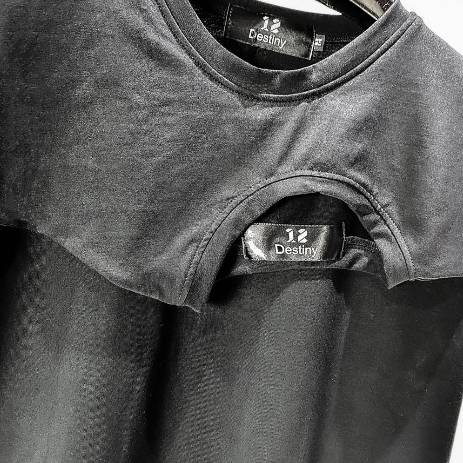 Áo Phông Nam Nữ 12.DESTINY Chi Tiết 2 Cổ Brand Name Chất Liệu Premium Cotton Màu Đen