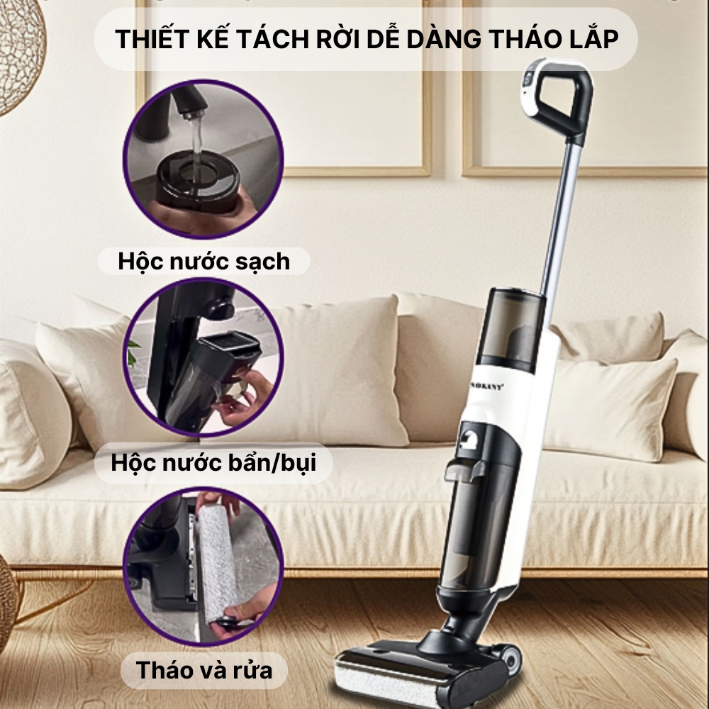 Máy hút bụi lau sàn không dây SOKANY SK-13040 tự động làm sạch, vệ sinh bình chứa nước bẩn và chổi lăn - HÀNG CHÍNH HÃNG -DELIYA