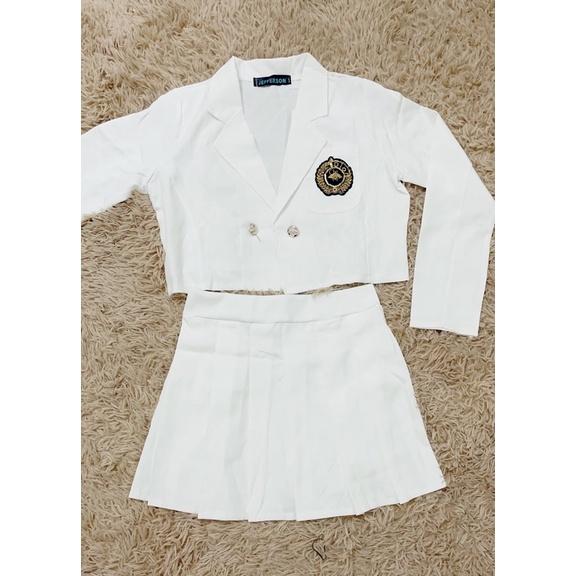 (Clip thật)Set 2 món áo khoác vest kèm chân váy xếp ly học sinh