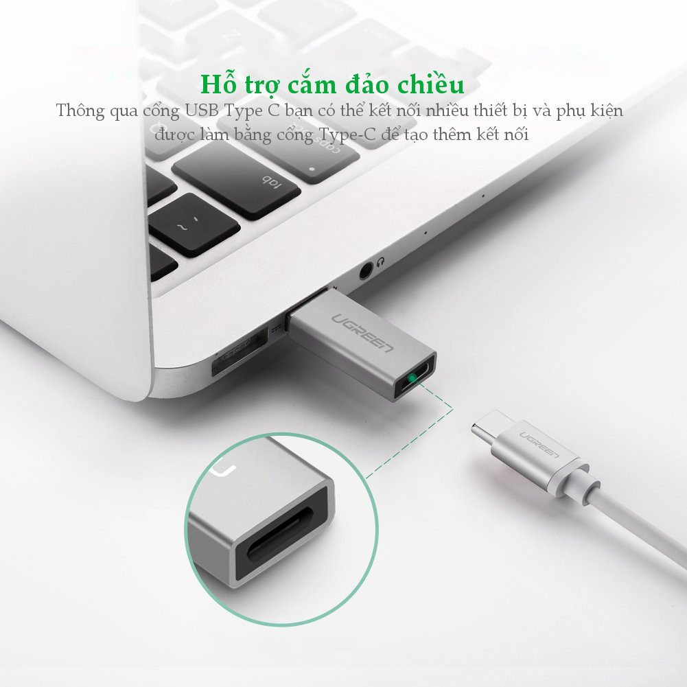 Đầu chuyển đổi USB 3.0 đực sang USB 3.1 Type C cái dùng cho PC, laptop, macbook, điện thoại UGREEN 30705 US204 - Hàng chính hãng