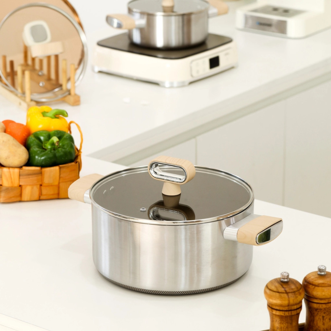 Bộ 3 Nồi Inox 316 Haatz HTA3 Phủ Titanium Aura Chống Dính Tốt, Dẫn Nhiệt Đều, Dùng Mọi Bếp - Hàng Chính Hãng Bảo Hành 5 Năm