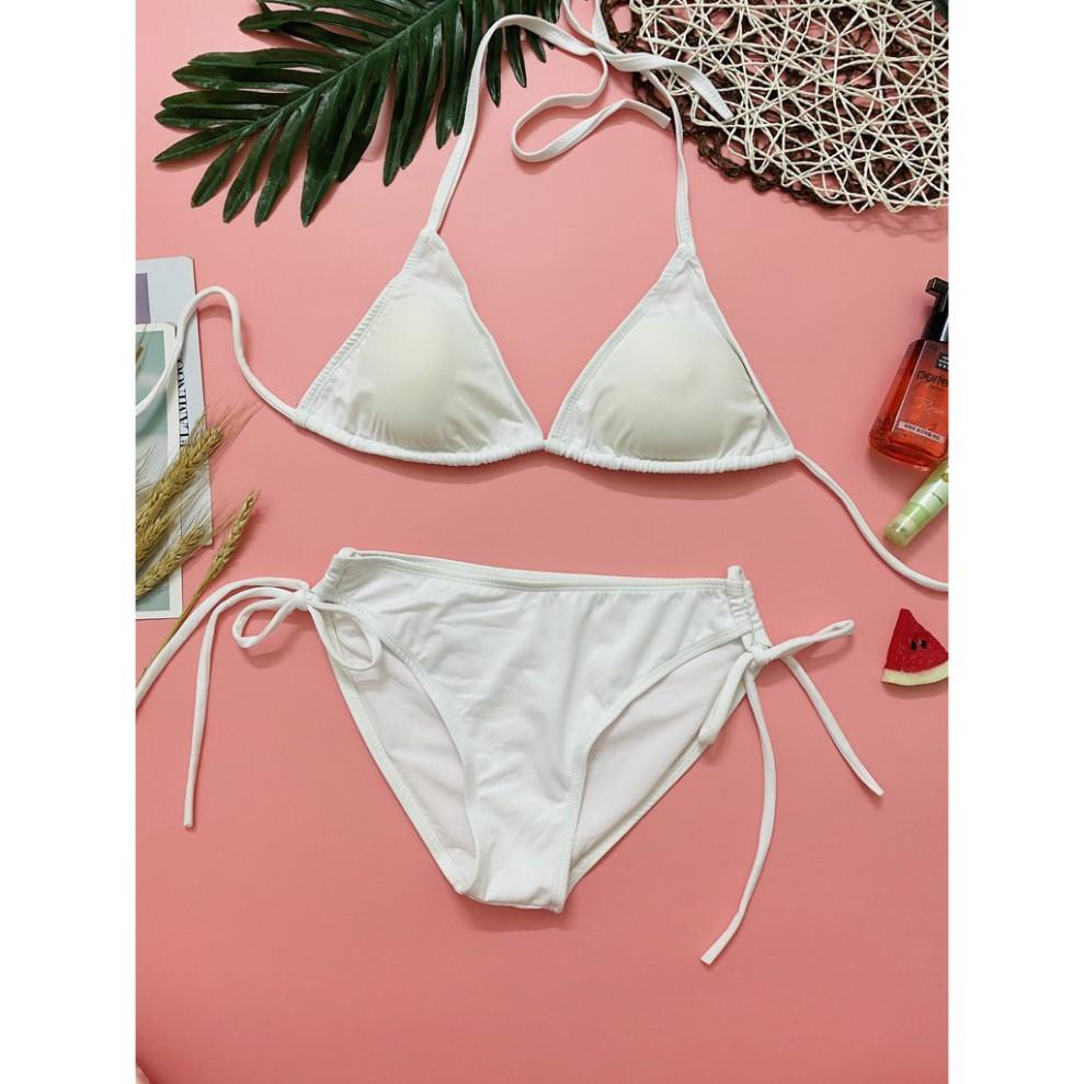 freeship Bikini hai mảnh đẹp màu trắng đồ bơi sexy bộ bơi cạp thấp