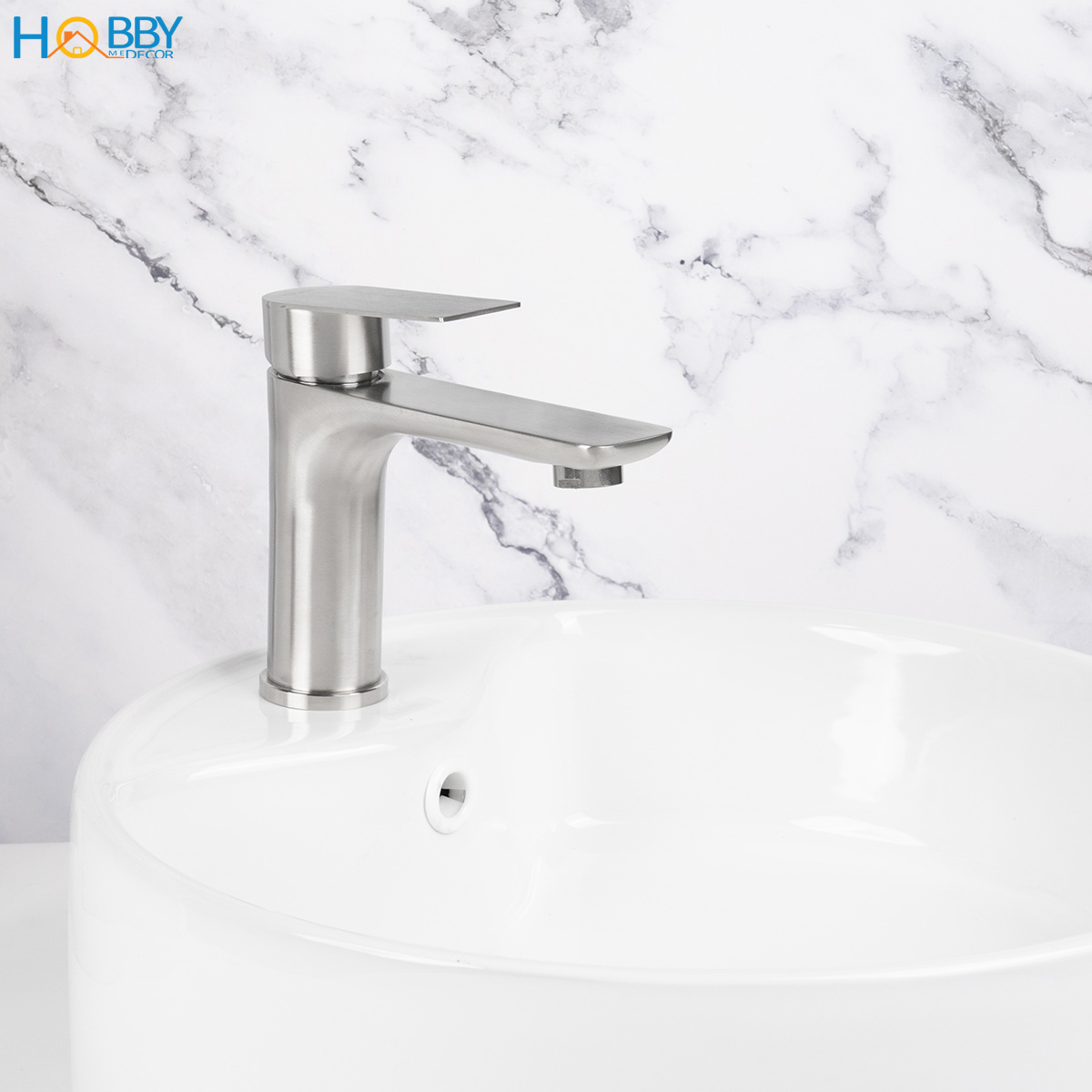 Vòi chậu rửa mặt nóng lạnh inox 304 xước Hobby home decor VRM11