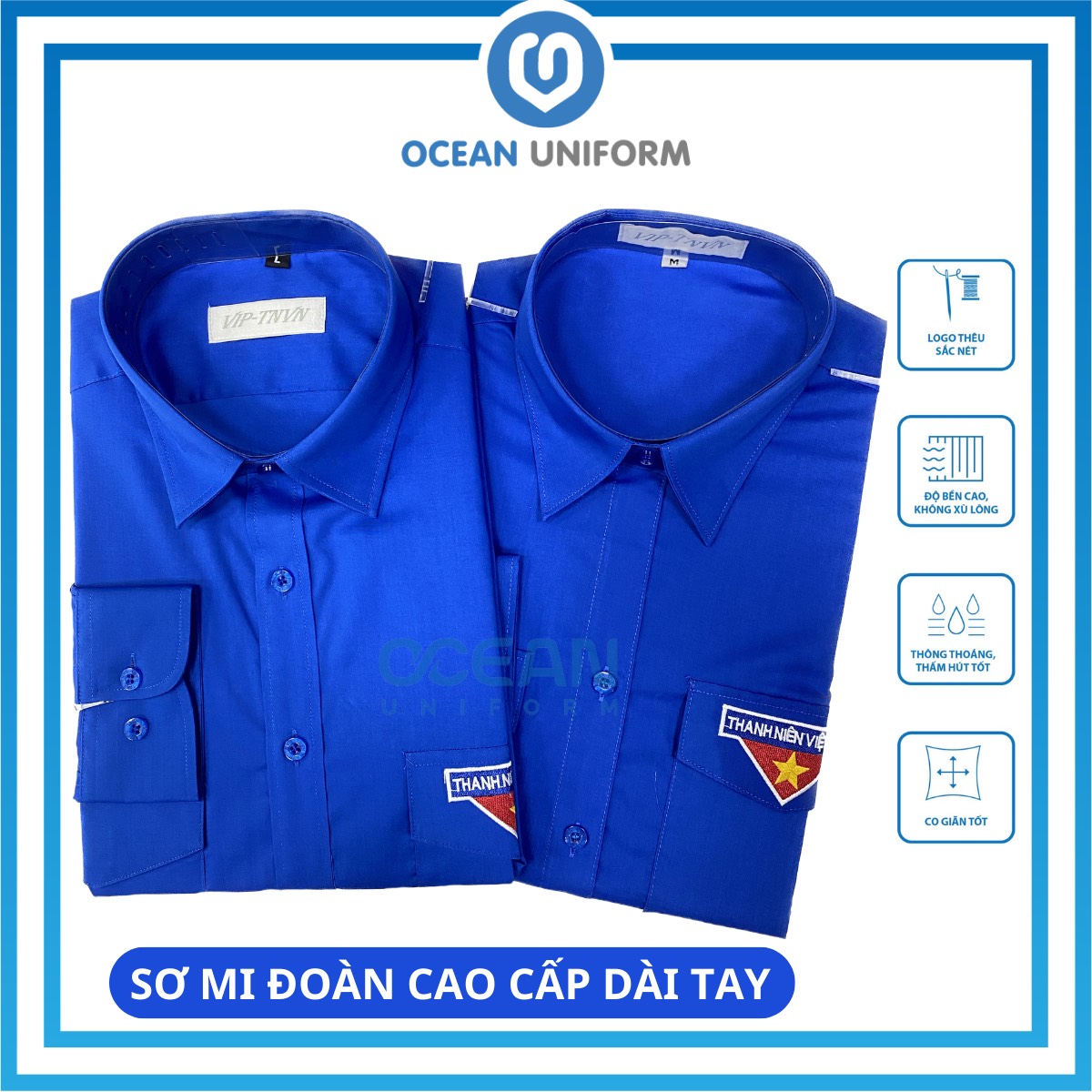 Áo sơ mi đoàn thanh niên nam nữ cao cấp dài tay Ocean Uniform