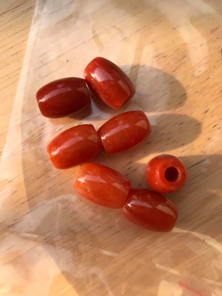 HẠT LU ĐÁ CẨM THẠCH TỰ NHIÊN ĐỎ CAM BÓNG ĐẸP LÀM MẶT DÂY CHUYỀN và PHỐI VÒNG TAY NỮ MỆNH HỎA THỔ Size HẠT LU Dài 16mm x dầy 12mm