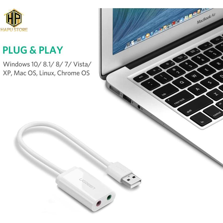 Cáp chuyển USB ra âm thanh Ugreen 30143 hỗ trợ loa và mic chính hãng -Hàng Chính Hãng