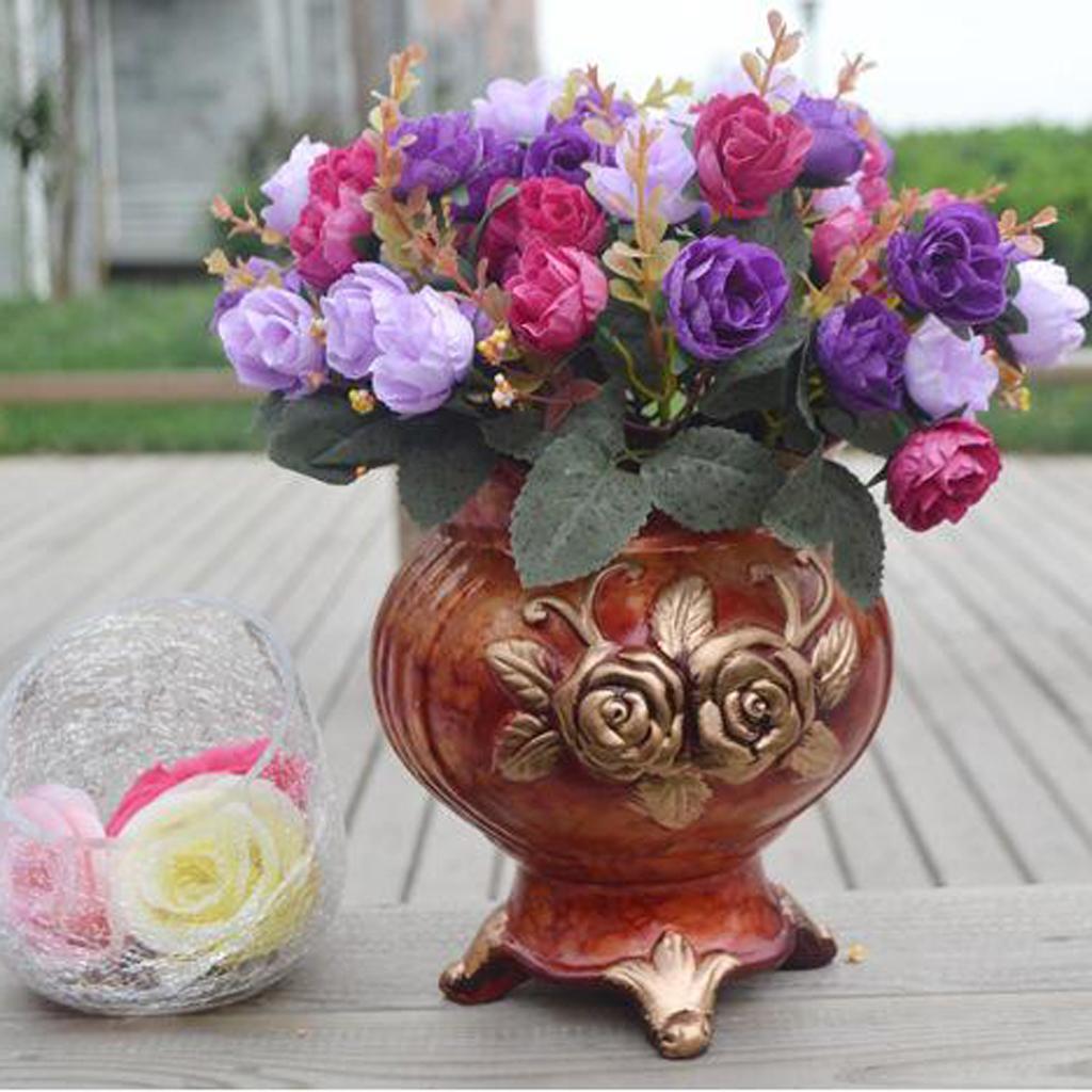 2X Artificial 21-Head Rose Silk Flower Floral Wedding Home Decor Purple
